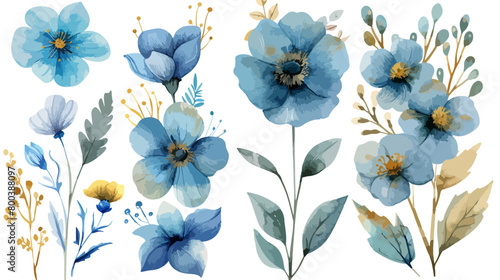 Watercolor blue-green theme floral bouquet arrangement collection