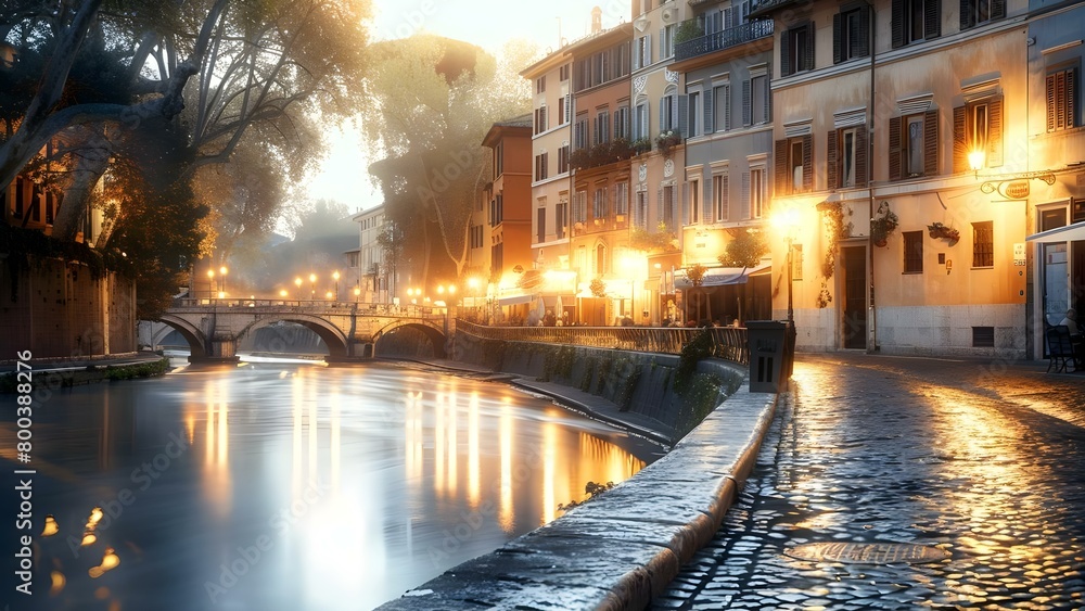 Charming Trastevere street in Rome a romantic district along the Tiber River. Concept Romantic District, Trastevere Street, Tiber River, Charming Scenery, Photo Opportunities