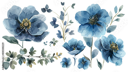 Watercolor blue-green theme floral bouquet arrangement collection photo