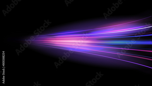 Abstract speed light trails with a dynamic blend of purple and pink hues on a black background, conveying movement and futuristic technology.
