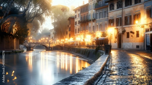 Charming Trastevere street in Rome a romantic district along the Tiber River. Concept Romantic District, Trastevere Street, Tiber River, Charming Scenery, Photo Opportunities photo
