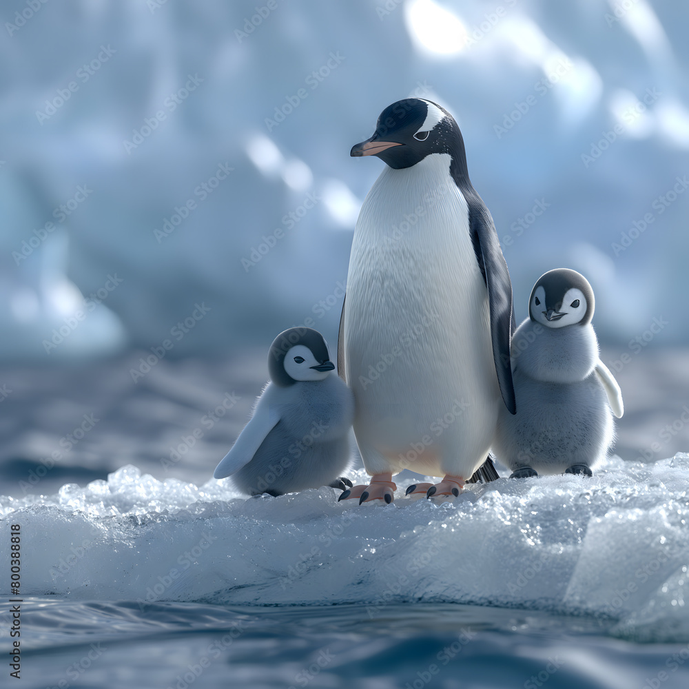 Fototapeta premium Adorable Penguins on Iceberg in the Antarctic Landscape