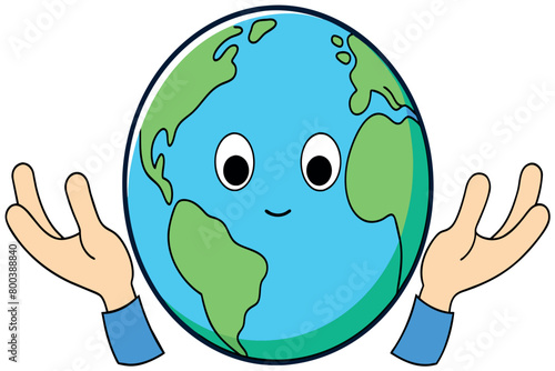 A cartoon of a smiling face holding up a globe