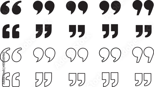 Quotes, quotation marks black isolated vector icon set.
