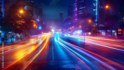 Paseo de la Independencia Street in Motion: Timelapse Video. Concept Timelapse Photography, Urban Landscapes, Street Lights, Motion Blur, Cityscape Movement