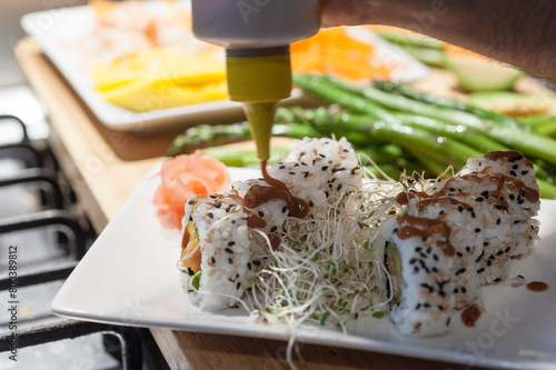 Sushi Nigiri de surimi y esparrago photo