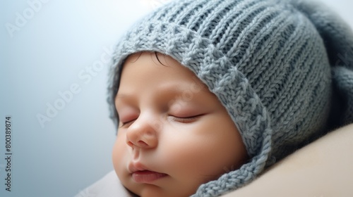 Serene Sleeping Newborn in Cozy Knitted Hat photo