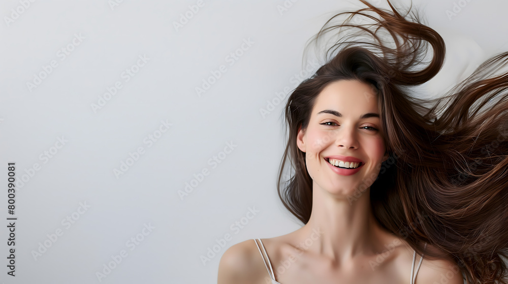 Glamorous Woman With Flowing Hair on Neutral Background Glamorous Woman With Flowing Hair on Neutral Background