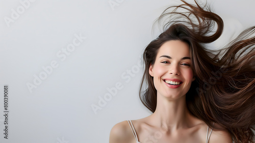 Glamorous Woman With Flowing Hair on Neutral Background