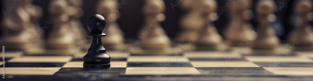 An image where a single pawn stands opposite multiple blurred chess pieces, signifying adversity An image where a single pawn stands opposite multiple blurred chess pieces, signifying adversity