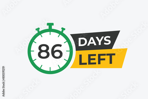 86 days to go countdown template. 86 day Countdown left days banner design. 86 Days left countdown timer