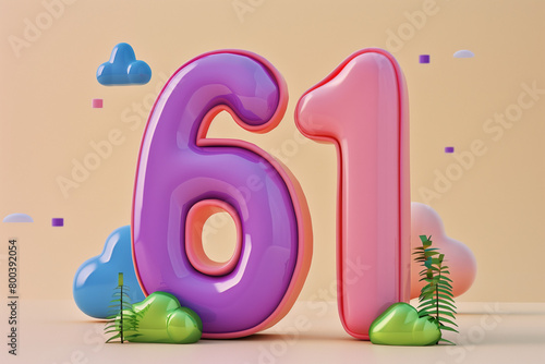 Number 61 in 3d style