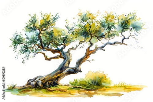 Create a watercolor painting of an olive tree