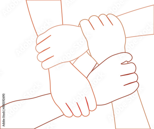 trabajo en equipo. manos entrelazadas en líneas. compañerismo, Vector sin fondo	