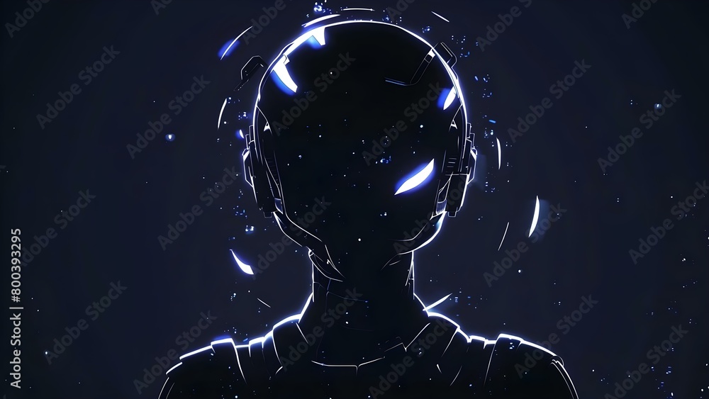 Futuristic AI Concept: Glowing Lights on Dark Blue Background. Concept Futuristic, Artificial Intelligence, Glowing Lights, Dark Blue Background Futuristic AI Concept: Glowing Lights on Dark Blue Background. Concept Futuristic, Artificial Intelligence, Glowing Lights, Dark Blue Background