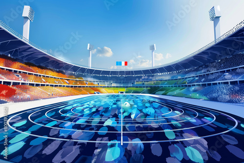 watercolor sports stadium with heatmapping during the summer olympic games