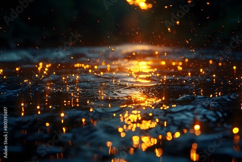 Magical Nighttime Sparkles on Water Surface  A Mesmerizing Display of Light and Texture