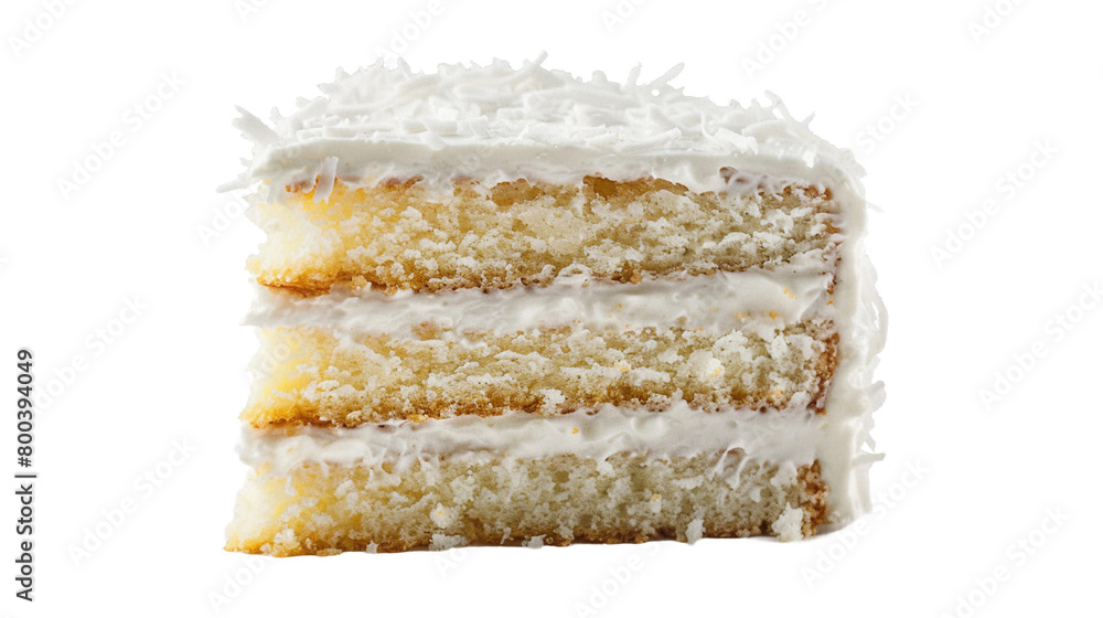 Tempting Coconut Cake Slice on Transparent Plate, Delicious Homemade Dessert for Celebrations, Bakery Shop's Fresh Pastry with Creamy Coconut Icing Tempting Coconut Cake Slice on Transparent Plate, Delicious Homemade Dessert for Celebrations, Bakery Shop's Fresh Pastry with Creamy Coconut Icing