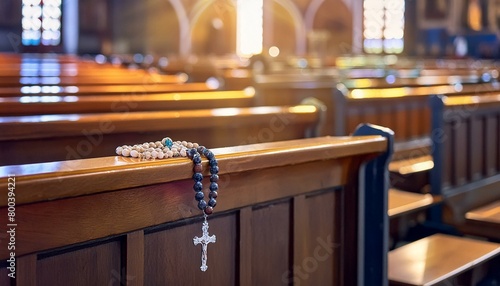 interior of a church with a rosary 