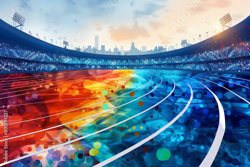 watercolor sports stadium with heatmapping during the summer olympic games