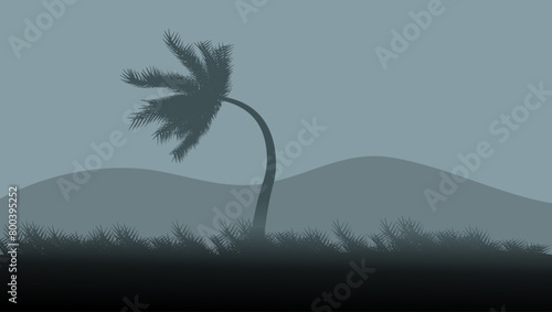 palm tree in hurricane, color flat illustration