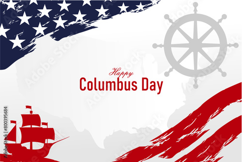 Happy Columbus Day, USA Background, Columbus Day Celebration with US flag, ocean waves and Columbus ship - United States Holiday