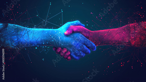 Handshake in digital futuristic style. The concept of partnership © wiparat