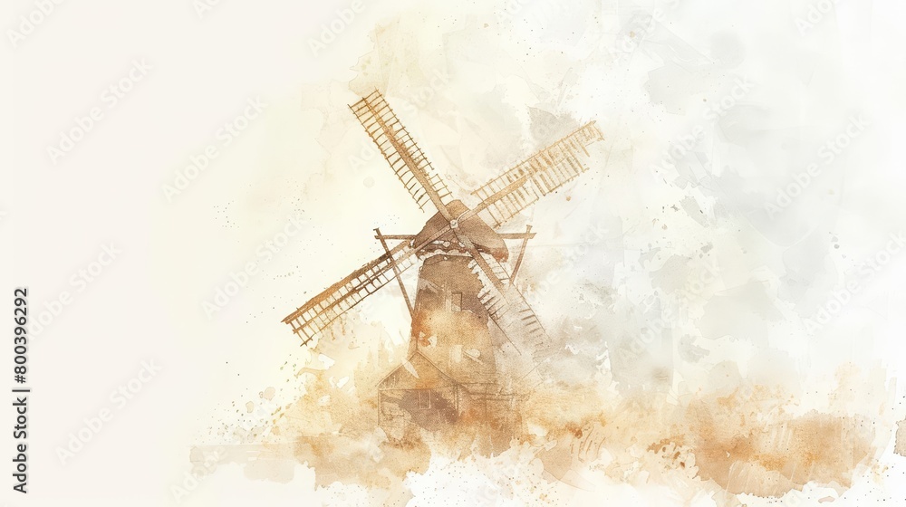 Obraz premium A windmill stands in a field.