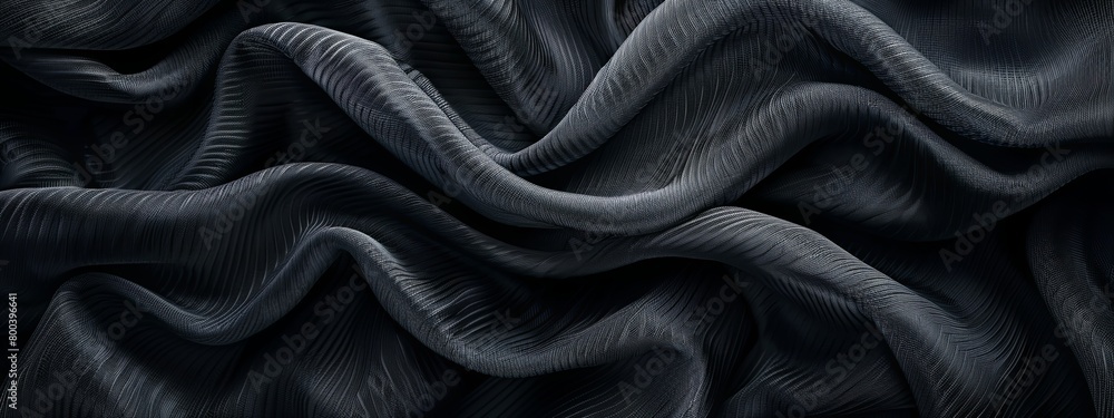 Fototapeta premium Close-up twisted black fabric with a refined texture.