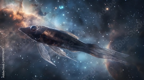 Bioluminescent Lanternfish Navigating Cosmic Dust Near Newly Discovered Planet photo