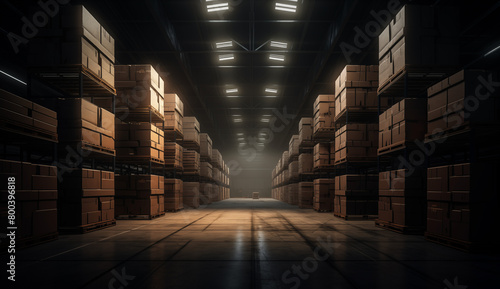 Modern warehouse filled with stacks of small parcel boxes showcasing E-commerce Logistics 