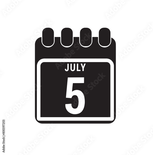 Calendar displaying day 5 ( fifth ) of the july - Day 5 of month. illustration

