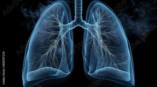X-ray view of human lungs with visible smoke