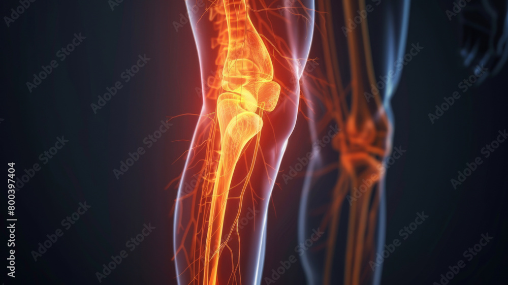 Sciatic nerve compression shown by leg shooting pain in photo. Concept Sciatica