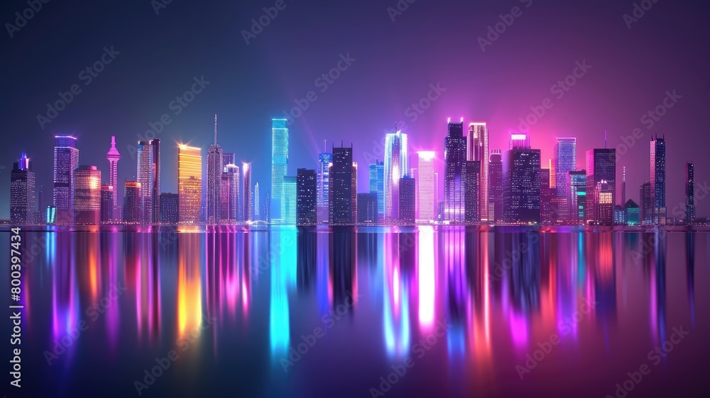Blockchain city skyline in glowing colors Blockchain city skyline in glowing colors