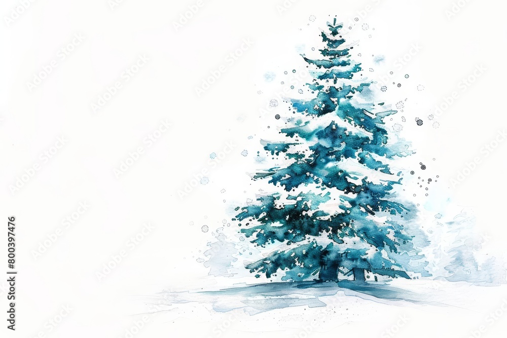 Create a watercolor painting of a snow-covered pine tree Create a watercolor painting of a snow-covered pine tree