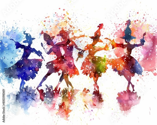 Four graceful dancers in colorful watercolor. Perfect for a dance studio or as a gift for a dancer.