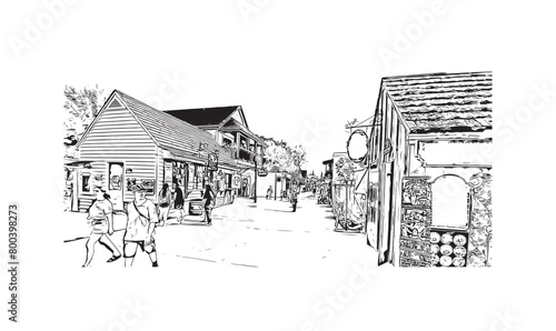 Print Building view with landmark of St Augustine is the city in USA. Hand drawn sketch illustration in vector.