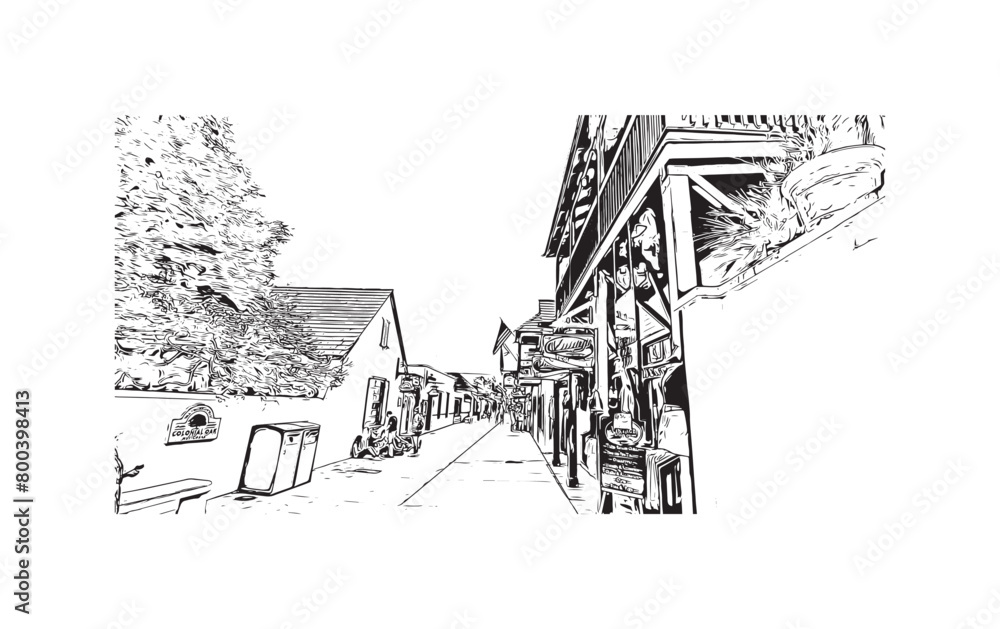 Fototapeta premium Print Building view with landmark of St Augustine is the city in USA. Hand drawn sketch illustration in vector.