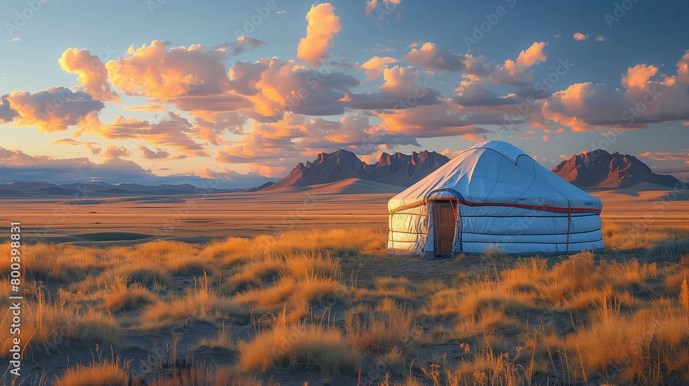 Textures of the Gobi: Yurt at Sunset, generative ai