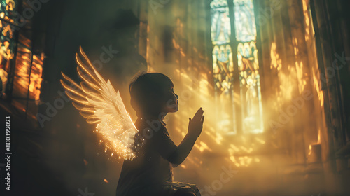 Whispers in the Chapel: A Child's Prayer and the Radiant Wings of Angels, power pray God Jesus photo