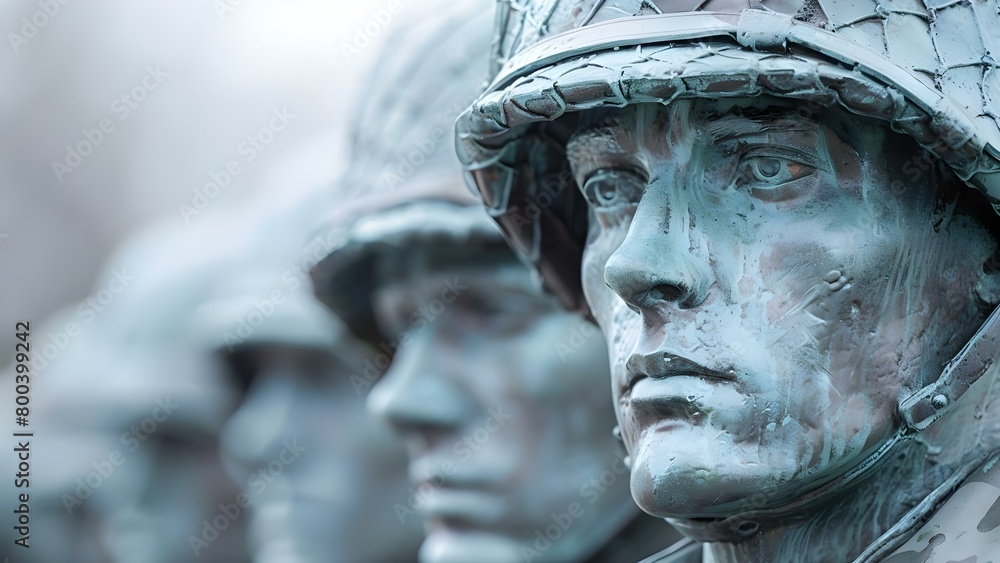 Obraz premium Monochrome soldier sculptures evoke powerful imagery for historical publications on Memorial Day. Concept Memorial Day, Soldier Sculptures, Historical Publications, Monochrome Imagery