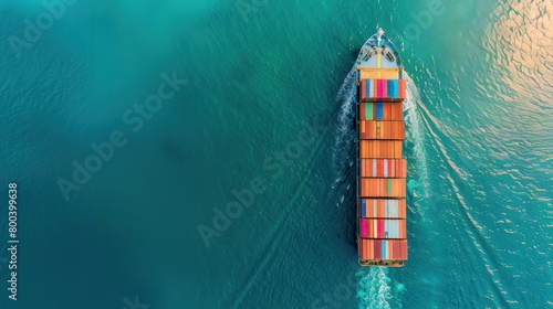 Aerial top view containers ship cargo business commercial logistic and transportation international import export by container freight cargo ship in the open seaport show ocean network on map © Elchin Abilov