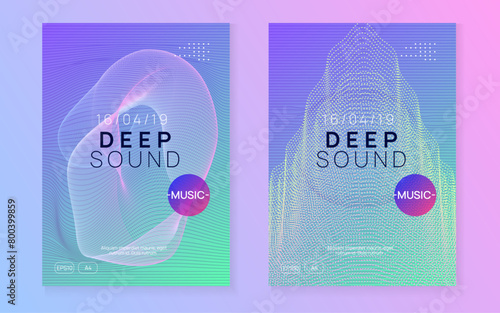 Techno Event. Blue Sound Banner. Discotheque Flyer. Pink Party Design. Psychedelic Audio Illustration. Electro Vector. Night Club Festival Graphic. Green Techno Event