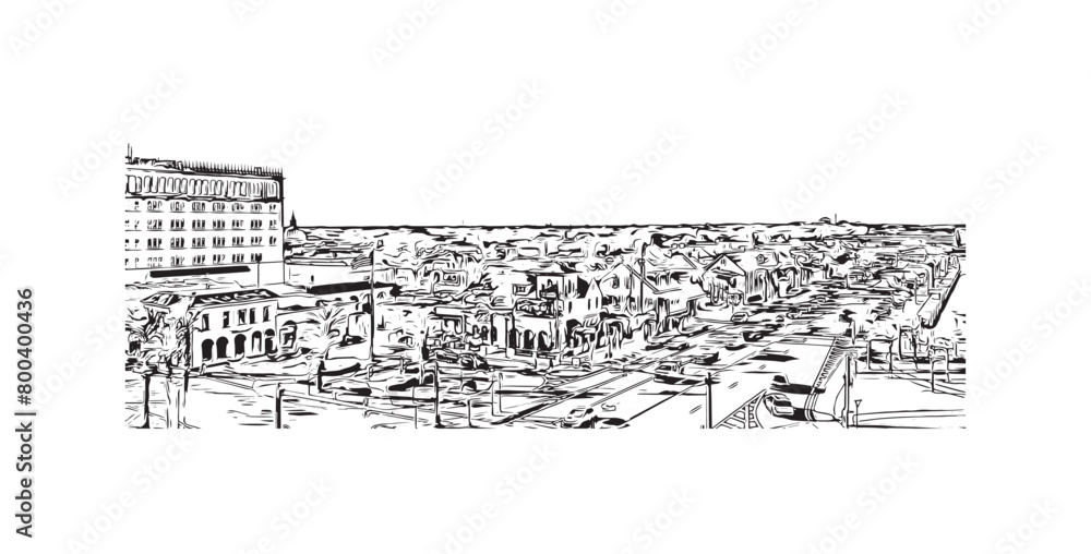 Obraz premium Print Building view with landmark of St Augustine is the city in USA. Hand drawn sketch illustration in vector.