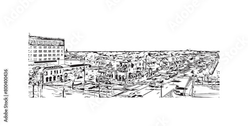 Print Building view with landmark of St Augustine is the city in USA. Hand drawn sketch illustration in vector.