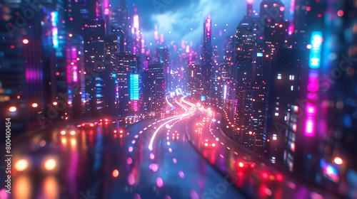 Abstract cityscape twists and turns in neon. photo