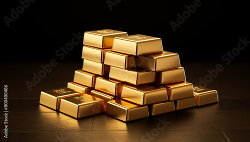 Irregularly shaped gold bars stacked together on a dark background Gold bullion or ingot concept for wealth or success