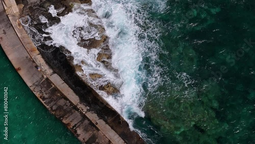 Raging waves shot from drone aerial footage rough seas