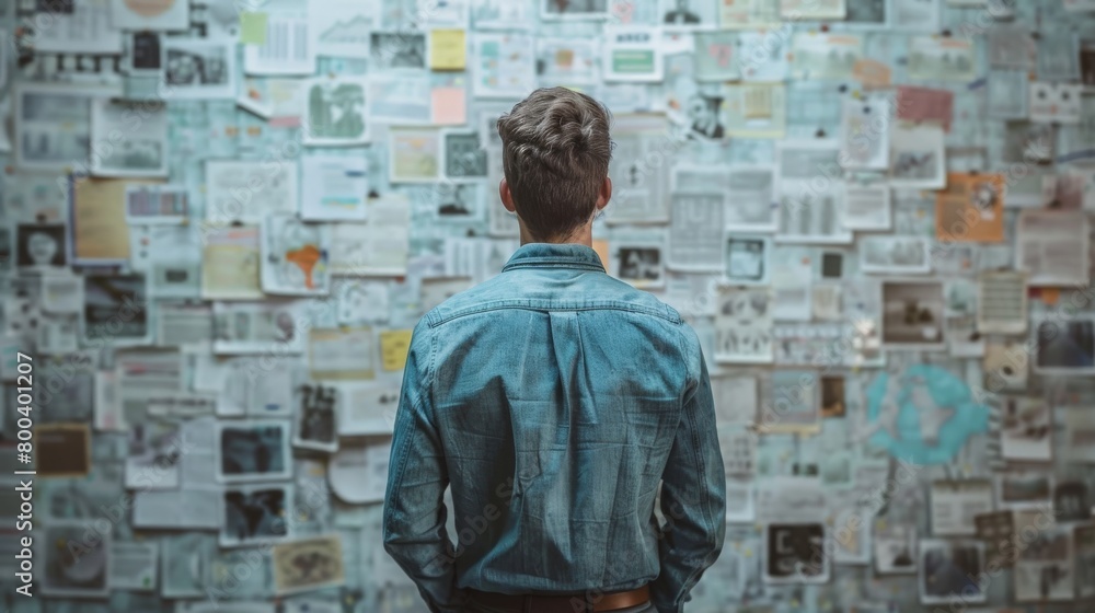 The image of an entrepreneur considering the company's development strategy, business concept. The image of an entrepreneur considering the company's development strategy, business concept.